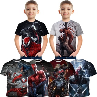 ใหม่ เสื้อยืดแขนสั้น พิมพ์ลายภาพยนตร์ Marvel Venom 3D แฟชั่น สําหรับเด็กผู้ชาย (3-13 ปี)