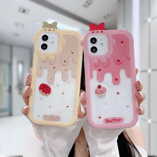 เคสโทรศัพท์มือถือแบบนิ่ม ใส กันรอยเลนส์กล้อง ลายเค้ก โบว์น่ารัก สําหรับ IPhone 13 12 11 14 PRO MAX 6 7 6S 8 14 Plus X XR XS MAX 11 12 13 Se 2020 6SPlus 7Plus 6Plus 8Plus 14Plus XSMAX