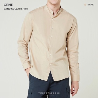 TWENTYSECOND เสื้อเชิ้ตแขนยาว ผ้าคอตต้อน รุ่น Gene Band Collar shirt - สีกากี / Khaki