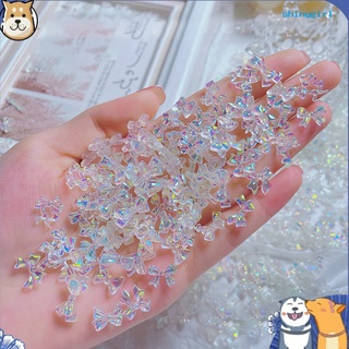 SG--50Pcs/Set Nail Bow Ornament Aurora 3D Resin Manicure Glitter Bowknot DIY Rhinestone for Beautify