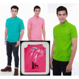 เสื้อโปโล ( polo shirt )แบรนด์ Geeko ตรากวาง สีพื้นชาย สีชมพู(บานเย็นสด) gkc - 40M