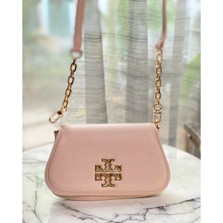 Tory Burch Leather Britten Clutch Chain Crossbody Light Oak