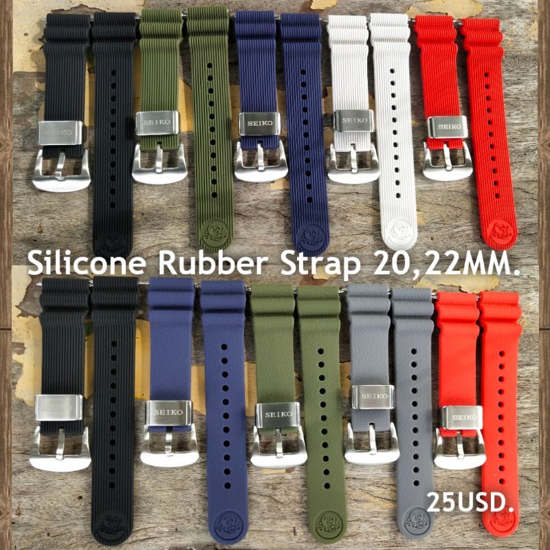 สายนาฬิกา สายซิลิโคน คุณภาพดี สำหรับ Seiko 20,22มิล(สายเทียบครับมีLOGO)ฟรีสปริงบาร์2.5มิลปากกาถอดสาย for skx srpd duro