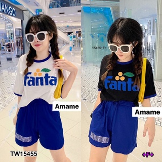 👗Pfashion [ส่งไว!!🚛] P15455 Set 2 ชิ้น เสื้อยืดแขนสั้นพิมลายแฟนต้า + กางเกงขาสั้น