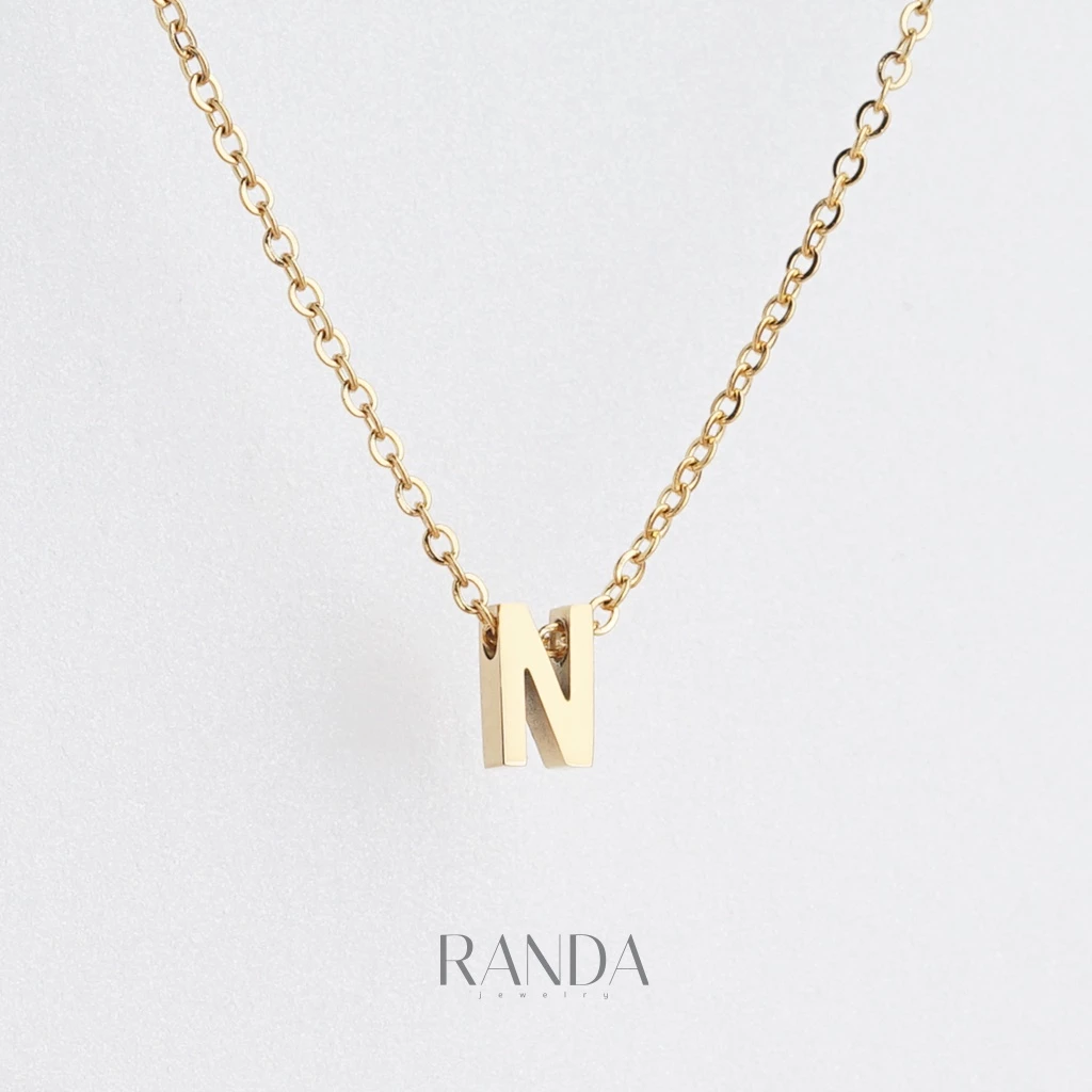 Randa สร้อยคอตัวอักษร สีทอง ตัวพิมพ์ใหญ่ N-Z สแตนเลส เลือกความยาว DIY มินิมอล ไม่ลอกไม่ดำ ลงทะเล โดนน้ำหอมได้