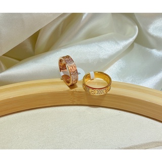 แหวน แหวนเพชร พรีเมียร์1:1 เพชรทั้งลอบจุดสลับ แหวนสลักน็ต สแตนเลสเคลือบทองเคส แหวนไม่ลอกไม่ดำ