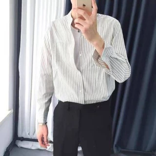 เสื้อเชิ้ตผู้ชายแฟชั่นแขนยาว คอปก เสื้อเชิ้ตคอจีน ใส่เที่ยว ใส่ทำงาน