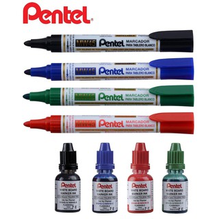 ยกเซ็ต ครบสี ปากกาไวท์บอร์ด และหมึกเติมปากกาไวท์บอร์ด Pentel MW45 whiteboard marker