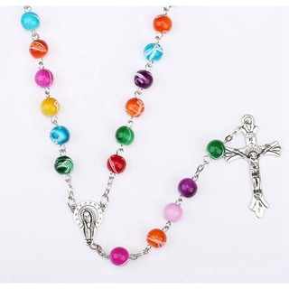 CS1987 สายประคำ หลากสี  สร้อยสายประคำ Bead Rosary multicolor Cross Pendant Necklace สร้อยคอ ลูกปัด สร้อยประคำ คาทอลิก