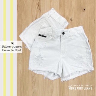 Babarryjeans ยีนส์ขาสั้น เอวสูง ยีนส์ขาด สีขาว