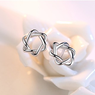 Silver เงิน 925 Earrings ต่างหู Women ผู้หญิง Hollow LineKorea Girl แต่งตัว WE5R