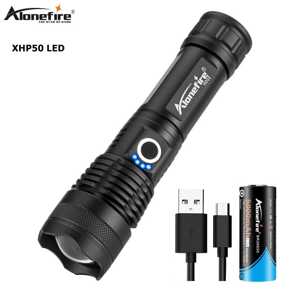 Alonefire H002 XHP50 ไฟฉาย LED แข็งแรงที่สุด USB ซูมไฟฉายแบบชาร์จไฟได้โคมไฟตั้งแคมป์กลางแจ้งสําหรับจักรยาน