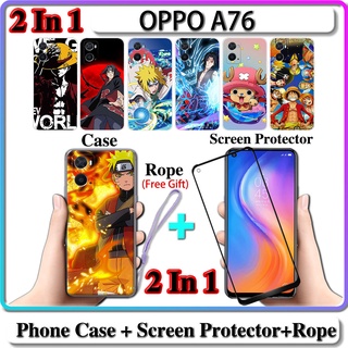 2 IN 1 เคส OPPO A76 เคส พร้อมกระจกนิรภัยโค้ง เซรามิค ป้องกันหน้าจอ นารูโตะ และ One Piece