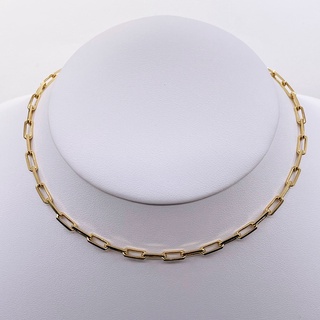 Gold Paperclip Link Chain Choker, 14 Inch Necklace For Layering |  สร้อยคอ เงินแท้ ชุบทอง 18 กะรัต