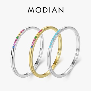 Modian ใหม่ แหวนเงินแท้ 925 สีรุ้ง ซ้อนกันได้ เครื่องประดับ สําหรับผู้หญิง งานแต่งงาน