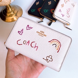 NEW COACH  MEDIUM ID ZIP WALLET WITH DIARY EMBROIDERY   GOLD/BLACK MULTI