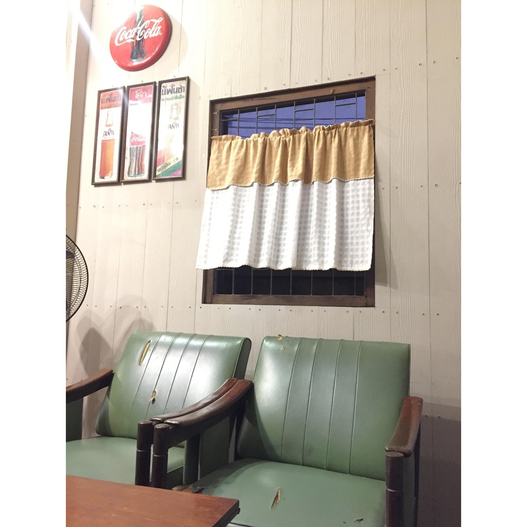 แนะนำ ผ้าม่าน ผ้าม่านผ้าฝ้าย แบบครึ่งบาน กว้าง110สูง60ซม สีทูโทนคอน้ำตาลตัวขาว ผ้าลายตาราง สวยงาม คลาสสิค (2tone60) ราคาพิเศษ มีเก็บเงินปลายทาง