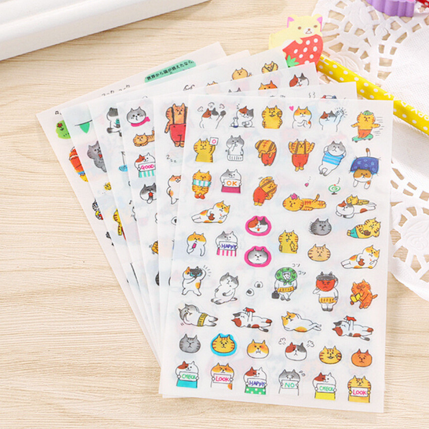 6Sheet/Set ❉ Cute Cats Emoji PVC Stickers ❉ DIY Decor Stationery Label Stickers