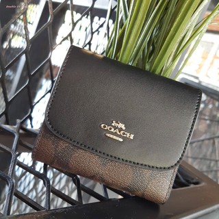 (แท้ 💯%‼) COACH F87589 SMALL WALLET IN SIGNATURE CANVAS