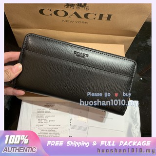 Outlet ส่วนลด🌈 COACH F74977 กระเป๋าสตางค์ยาวผู้ชายหนังเต็ม กระเป๋าสตางค์ซิป