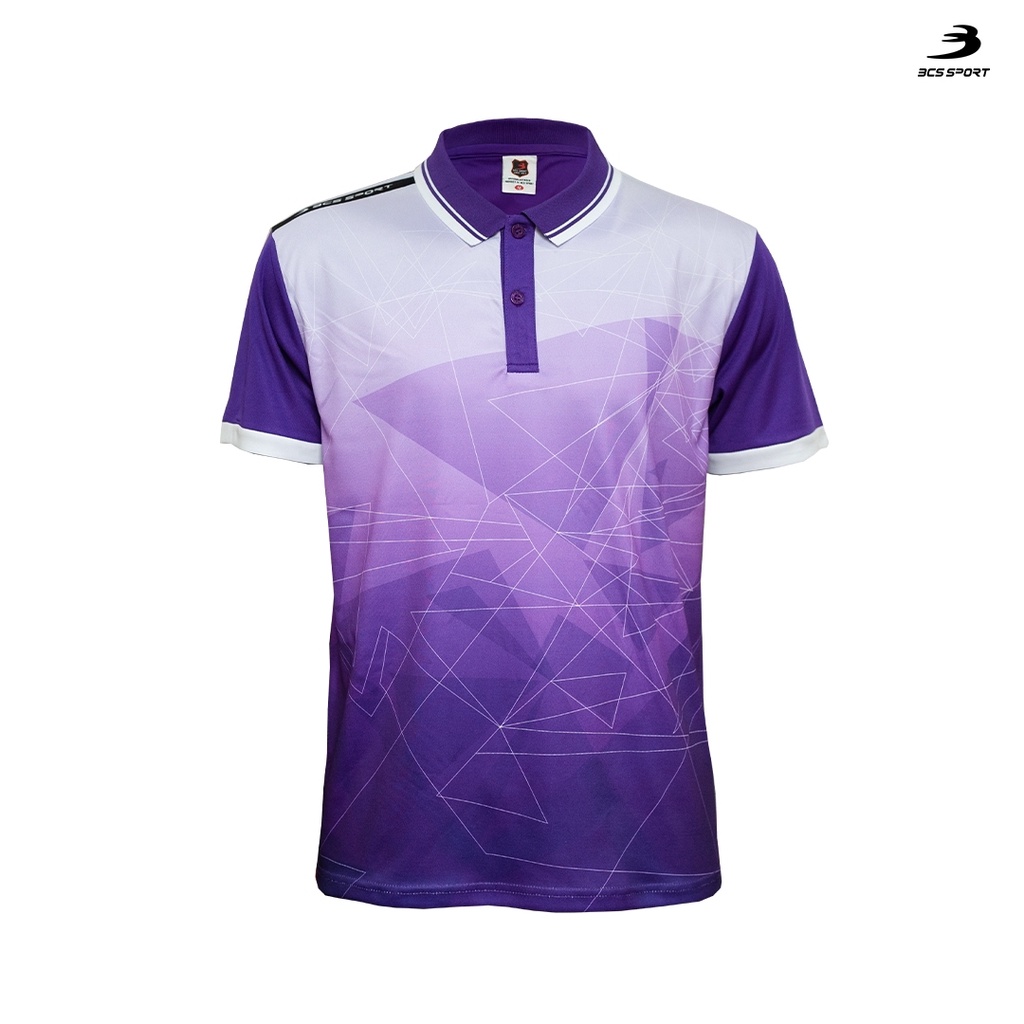 BCS SPORT เสื้อพิมพ์ลาย/กีฬา คอโปโล ปกสปอร์ต สีม่วง UNISEX เนื้อผ้า MICRO PLUS+ รหัสJ9026/J9028 POLO-NECK SUBLIMATION