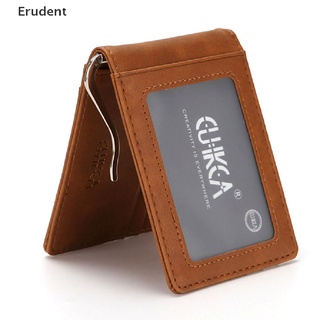 (Erudent) Rfid กระเป๋าสตางค์หนัง แบบพับได้ บาง ใส่บัตรเครดิตได้ สําหรับผู้ชาย