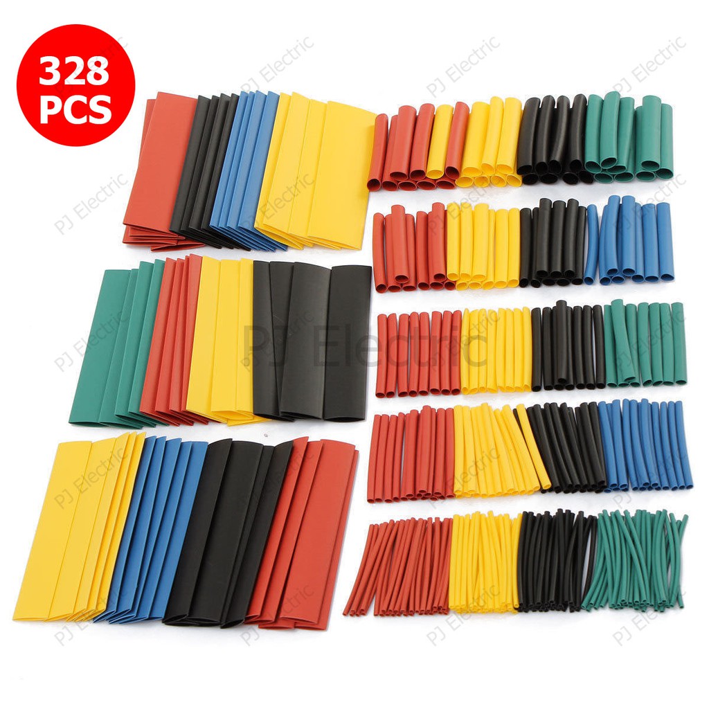 ท่อหด 164 ชิ้น หรือ 328 ชิ้น ชิ้น 4 สี 8 ขนาด 2:1 ท่อหดแบบใช้ความร้อน ท่อหดหุ้มสายไฟ แบบถุง