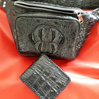 crocodile skin bag save money black color for waist 32" to46+wallet set1799