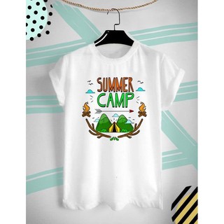 เสื้อยืดสกรีนลาย Summer Camp ไปเที่ยวกัน ใส่สบายๆในวันหยุด ไม่ยืด ไม่ย้วย