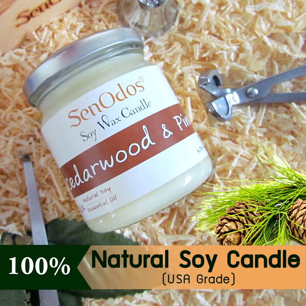 SenOdos เทียนหอม เทียนไขถั่วเหลืองแท้ เทียนหอมอโรม่า กลิ่นซีดาร์วูด&ไพน Cedarwood&Pine Scented Soy Candle Aroma.