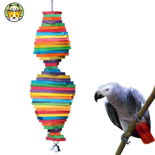 Two startเหมียว Wooden Colored Pendant Block Chewing Biting Toy for Bird Parrot Pet