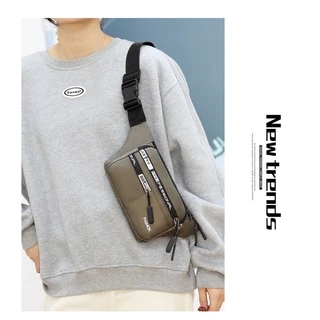 (w160) กระเป๋าคาดอก กระเป๋าคาดเอว ผ้ากันน้ำ5ซิป รวดลายเท่ๆ vgetbag