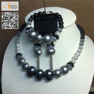 สร้อยไข่มุกแท้ ไข่มุกสวา เครื่องประดับออกงานเข้าชุด Pearl necklace Jewelry for a night party Bracelets and earrings set