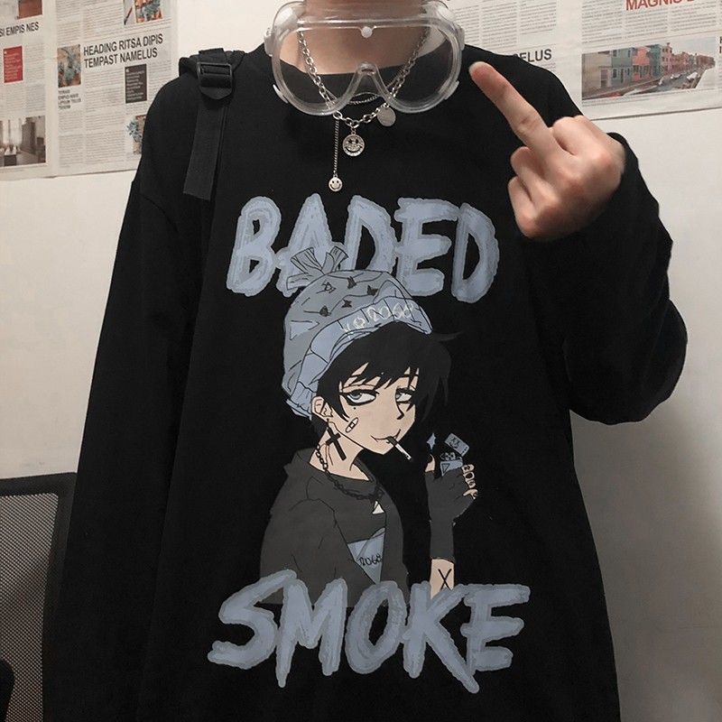 เสื้อยืดแขนยาวลายการ์ตูนอนิเมะเกาหลีสำหรับผู้ชายและผู้หญิง ราคา ถูกที่สุด ดีลบีเคเค แกลเลอรีภาพที่ 7