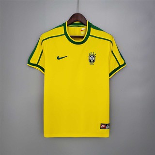 เสื้อกีฬาแขนสั้น ลายทีมชาติฟุตบอล Brazil 1998 ชุดเหย้า สไตล์เรโทร