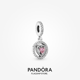 Pandora charm Sparkling Double Halo Heart Dangle ของขวัญวันหยุด สําหรับผู้หญิง p804