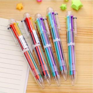 [พร้อมส่ง] ปากกาหมึกแห้ง ปากกาลูกลื่น 6 สี 0.5 มม. ปากกาสี ปากกาหลากสี หลายสี
