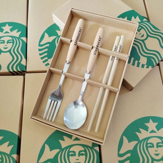 set ช้อนส้อมตะเกียบ startbucks 1 กล่องได้ 3 ชิ้นตามรูปเลยจ้า