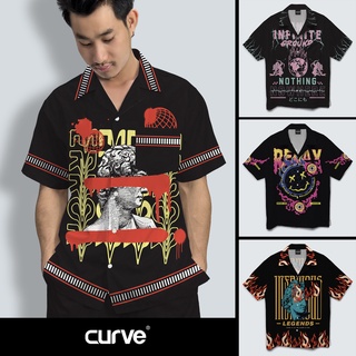 Curve SET14 เสื้อเชิ้ต เสื้อฮาวาย ลำลอง ลายโคตรอาร์ตๆ แนวสีดำ แบบแฟชั่น ทรงสวย unisex หญิง ชาย ใส่สบาย ไซส์ S,M,L,XL,2XL