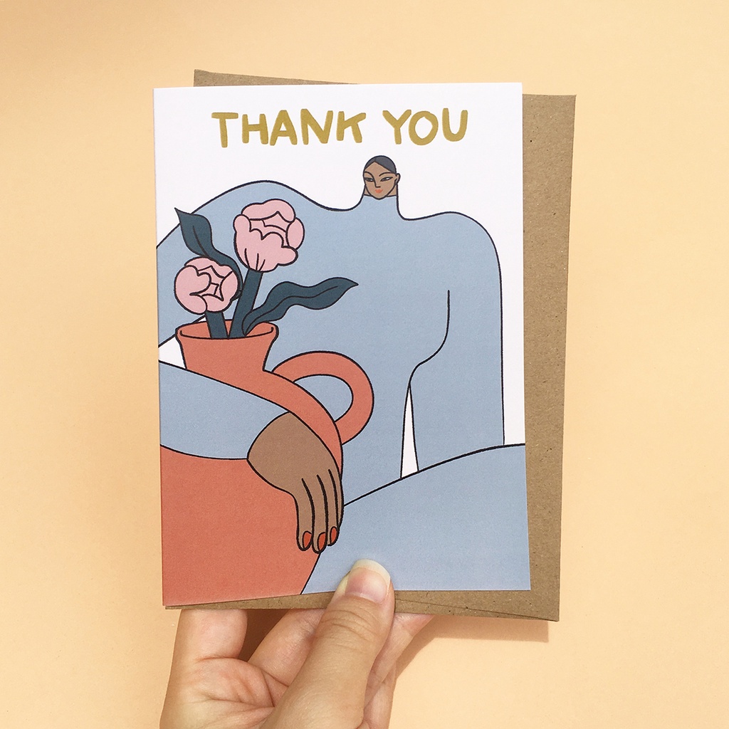 การ์ดอวยพร Thank you Flower Vase การ์ดขอบคุณ ลายน่ารัก | thank you card, Minimal blue Thank You Card