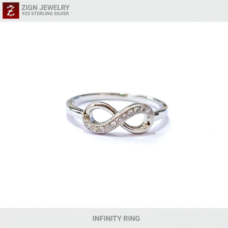 แหวนแห่งโชคลาภ ZignJewelryแหวนเงินแท้ 925 รุ่นRS0001 เคลือบทองคำขาวแท้ แหวนเพชร แหวนอินฟินิตี้รักนิรันดร์ของแท้100%มีบัต