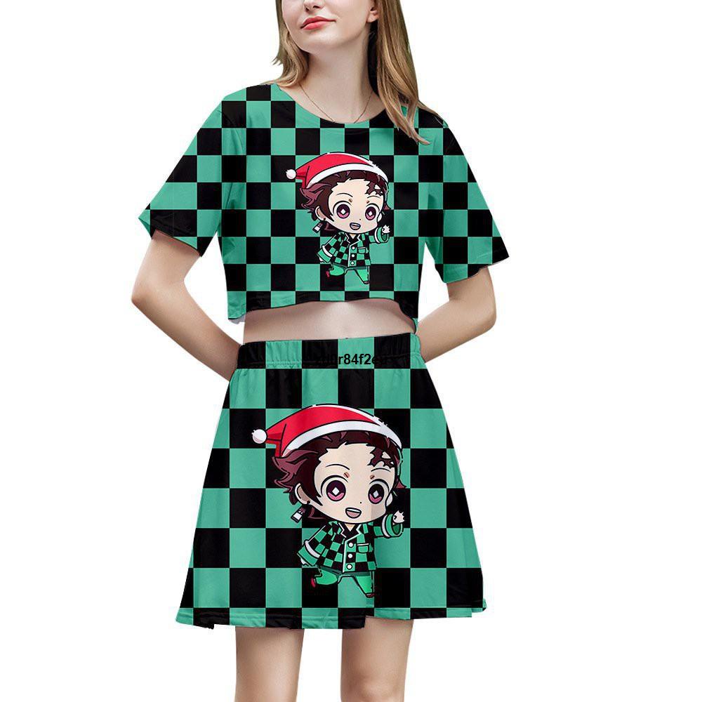 ❤️👻ชุดคอสเพลย์ Anime เสื้อดาบพิฆาตอสูร ชุดชิโนบุ Demon Slayer Kimetsu No Yaiba Women Crop Top +Skirt Suit Cosplay Kamad