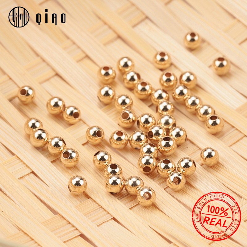 Wholesale 100PCS 24MM 14K Gold beads round smooth jewelry beads for