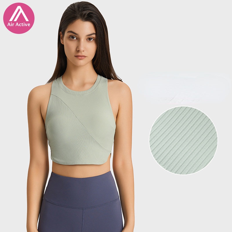 Ribbed โยคะ Bra Top คอสูง-line กีฬา Crop Top วิ่งฟิตเนส DQ DT207 DQP01