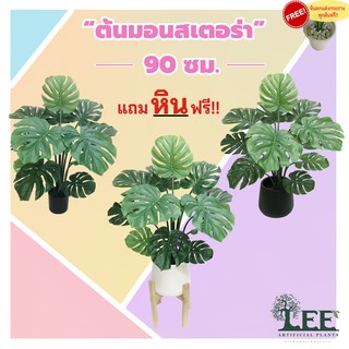 ต้นมอนสเตอร่า สูง 90 ซม (เกรดพรีเมี่ยม ใบใหญ่) พร้อมกระถาง + แถมหินตกแต่งกระถางฟรี!!! #ต้นไม้ปลอมตกแต่งบ้าน Leeartplants