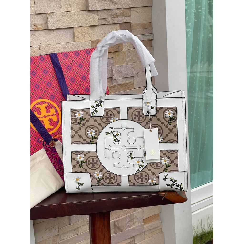 💕Tory burch ella 💕jacquard embroidered quadrant tote | Shopee Thailand