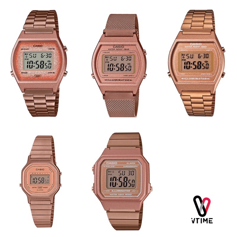 นาฬิกา CASIO vintage Digital Y2K B640WC-5A B650WC-5A B640WMR-5A LA11WR-5A  Pink gold Collection