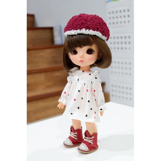 (พร้อมส่ง) รองเท้าตุ๊กตา yosd bjd 1/6 หนังแท้ handmade บู๊ทหุ้มข้อสีแดง