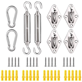 ราคาShade Sail Hardware Kit, 304 Stainless Steel Hardware Kit for Square/Rectangle/Triangle Sun Shade Sails, Mounting Hanging Installation for Outdoor Pool Backyard Patio, Lawn & Garden