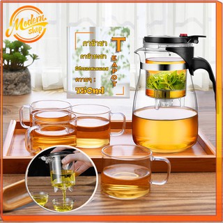 กาน้ำชงชา กาน้ำชาทรงกลมแบบใส มีที่กรองสแตนเลส Glass teapot​ กาน้ำชาแบบพกพา750ml-526